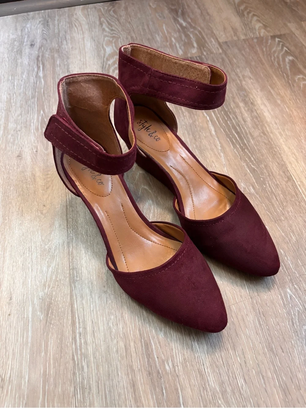 Style & Co. Women's Wine Ankle-Strap Velcro Wedge Heels - 8
